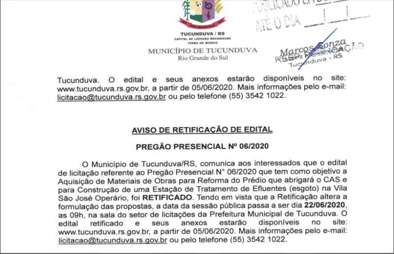 AVISO DE RETIFICAÇÃO PP 06_2020 MAT REFORMA CAS E EST DE TRAT EFLU